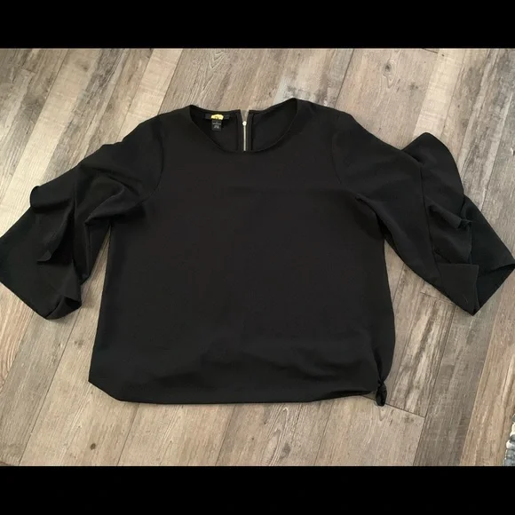 Black 3/4 Ruffled Sleeve Blouse - Picture 1 of 5